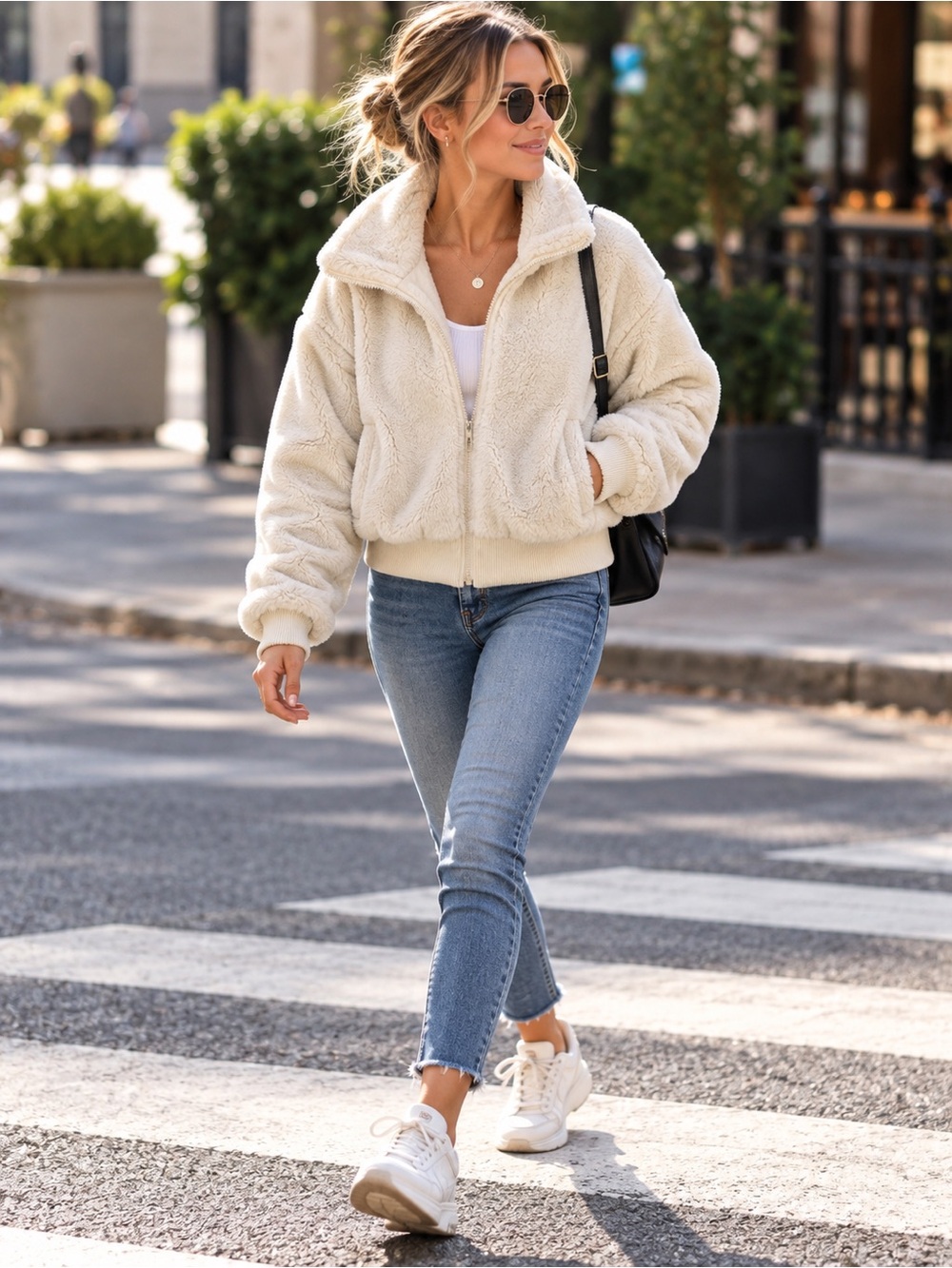 Nike Cream Sherpa Zip-Up Teddy Jacket size small cozy